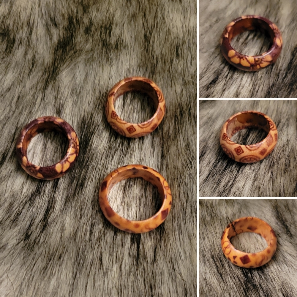 3 pc wood rings smaller size, African inspired